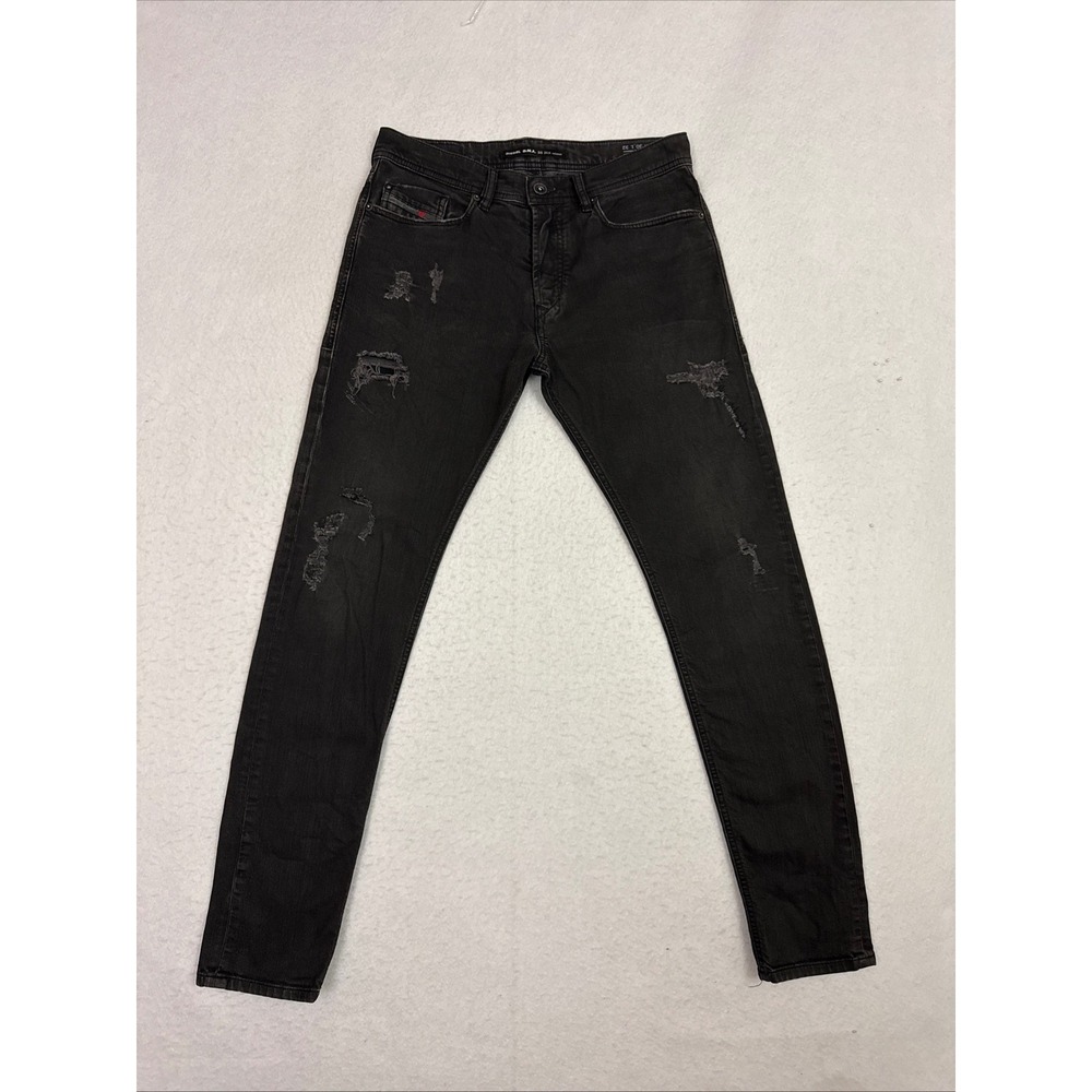 Diesel Tepphar 0671E Mens 30x32 Black Distressed Slim Carrot Stretch Jeans
